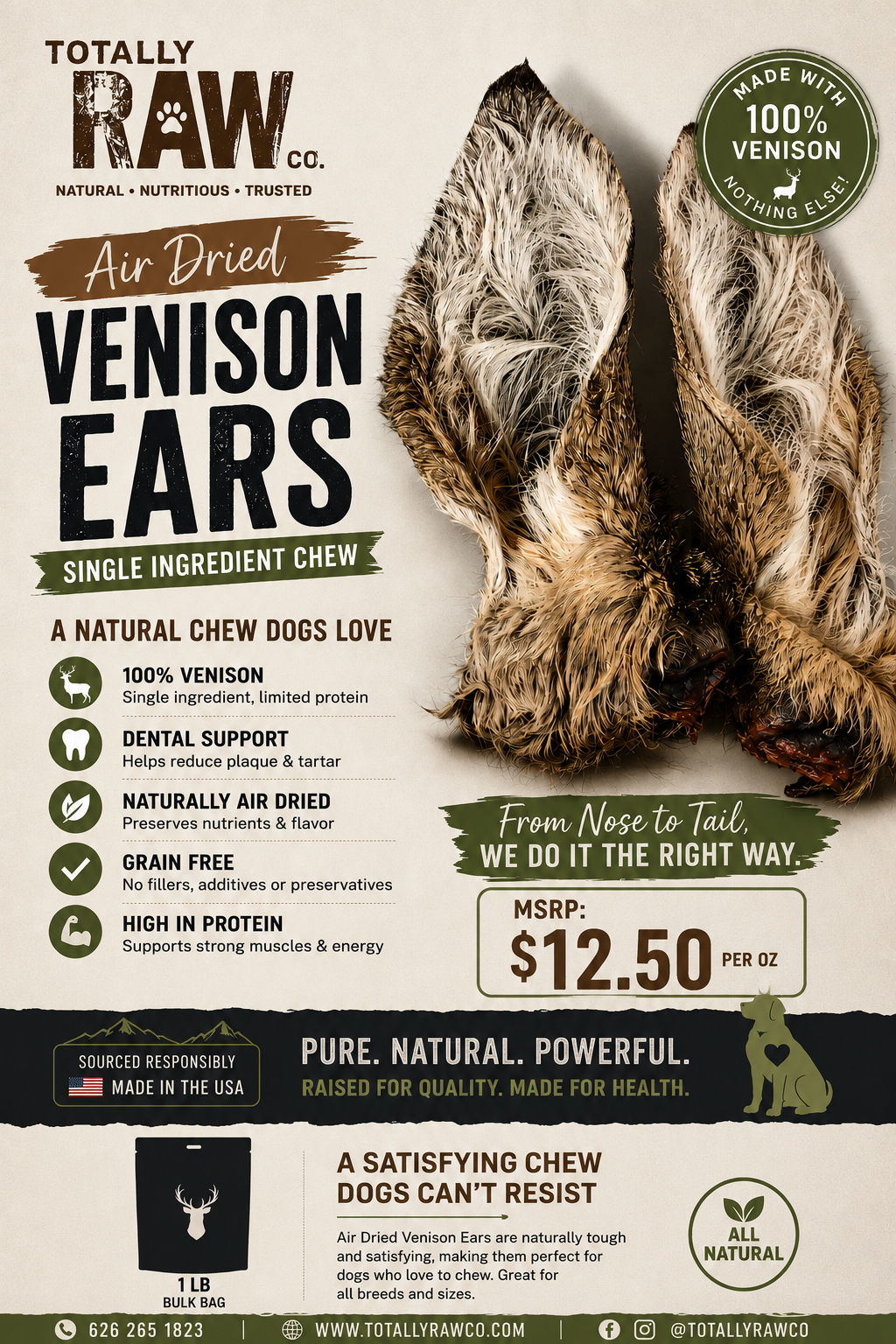 Private Label  Venison Ear Air Dried