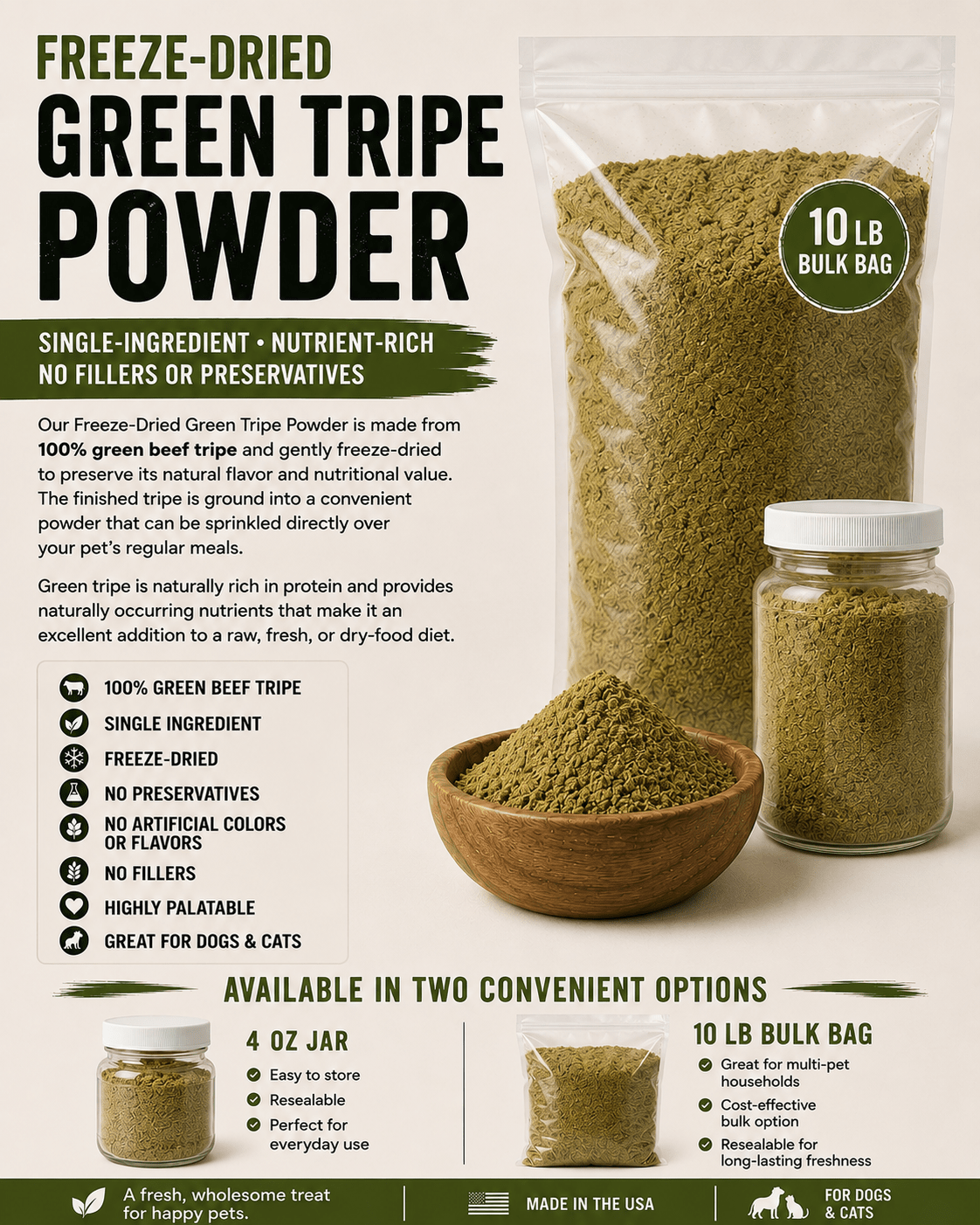 Private Label Green Tripe Powder Freeze Dried - Totally Raw