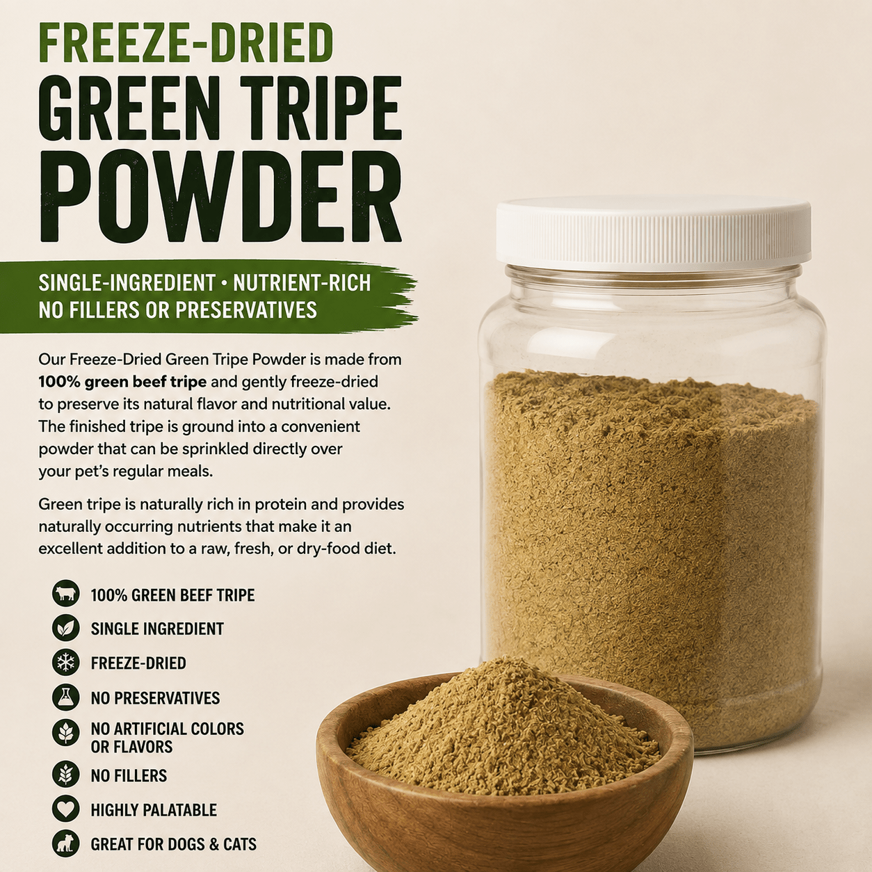 Private Label Green Tripe Powder Freeze Dried - Totally Raw